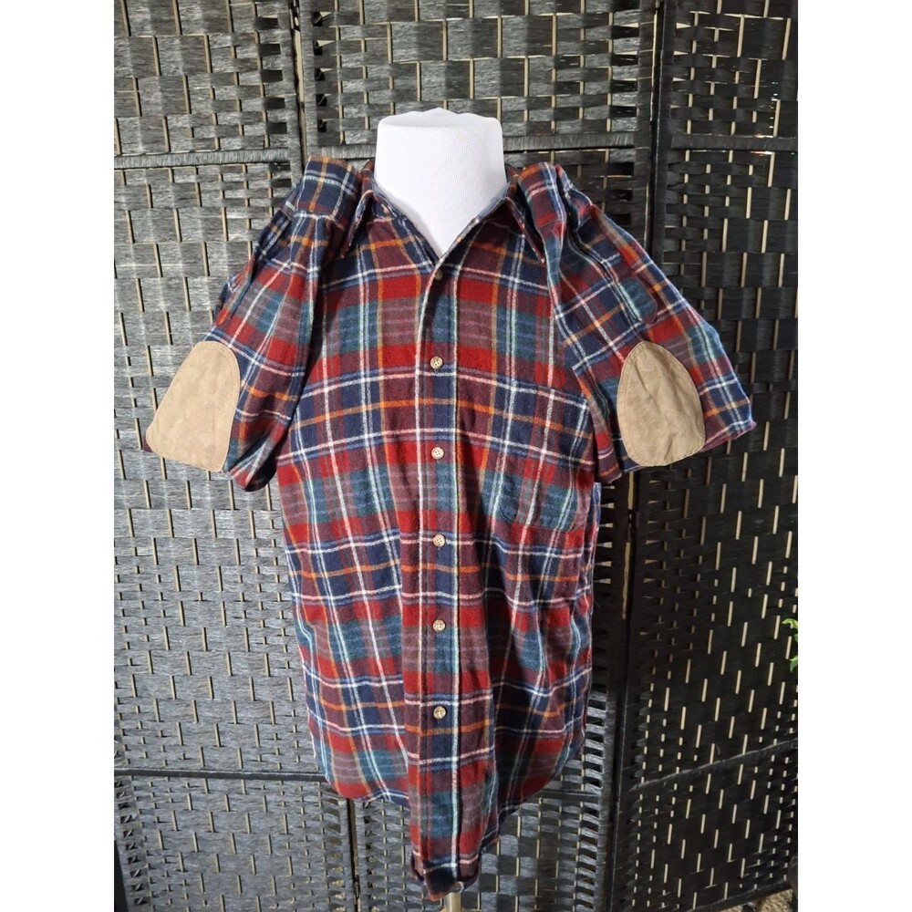 Pendleton Plaid Flannel Shirt Wool Vintage USA Elbow Patch Mens Medium Gorpcore